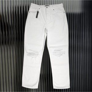 AFRM NWT White Dex Boyfriend Relaxed Fit Distressed Jeans Womens sz 28